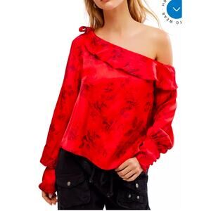 NwT Free People These Nights Romantic Rose One Shoulder Long-Sleeve Blouse XS